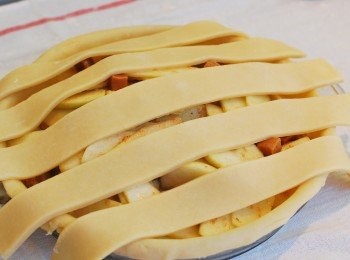 step12: 取五條格紋派皮間隔橫向排列