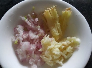 step2: 蒜頭，乾蔥切粒，薑片切絲備用