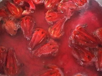 step1: 只要將水煮滾後轉小火放入洛神花語話梅悶煮5分鐘關火