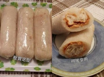 step9: 保鮮紙兩端扭實固定後，中間切成兩半，襯暖食用。