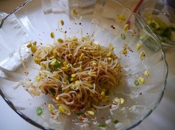 step2: 拿出黃豆芽瀝乾放涼後輕輕攪拌調味即可~