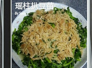 step8: 將煮好的瑶柱絲連汁鋪上豆苗上、一道簡單美味的小菜就完成啦