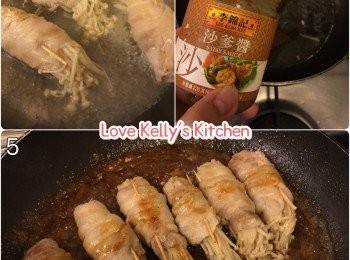 step2: 熱好油鑊，將已卷好的豬腩卷放入鑊煎(如果太痴底就加d水，蓋上蓋熄焗一陣)至全熟然後盛起；