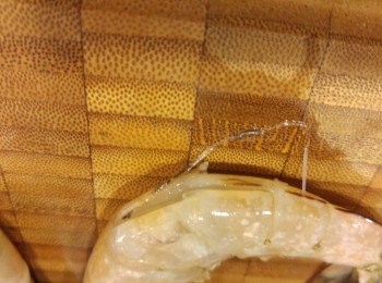step2: 用刀開少部份挑出蝦腸。