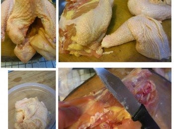 step1: － 全雞用水沖洗乾淨，切去雞頭，雞尾﹐還好屁肢裡有一片肥膏都不要
－ 切去雞脾和<a href="https://bit.ly/3zHU5V3" target="_blank" data-keyword="雞翼" class="guide-link"><strong>雞翼</strong></a> <span style="display:inline-block;vertical-align:middle;margin-top:-3px;color:initial;border-radius:3px;padding:2px 3px;font-size:12px;line-height:14px;background:#87d300;color:#fff;">即買</span> 留用
－ 雞身要去皮，還有皮肉中間的肥膏都要用小刀切除，雞皮留用