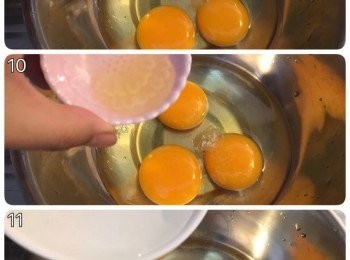 step4: 雞蛋3隻，加入半湯匙油，半茶匙鹽，加入3只雞蛋分量的水打勻；