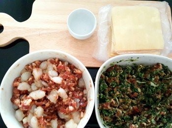 step5: 將一半豬絞肉與菜拌勻，另外一半豬絞肉與蝦肉拌勻，準備包雲吞，因有兩款餡料，所以有兩種包法以作識別