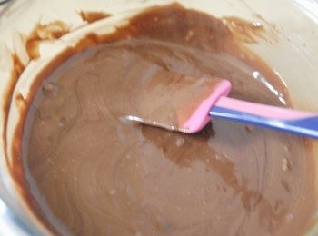 step4: 五分鐘後，才將巧克力及淡忌廉攪拌成漿