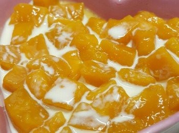 step4: 將完全溶解的魚膠粉加入(3),,攪勻後將布甸糊過篩備用