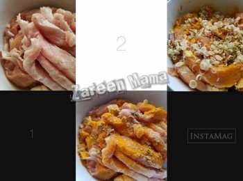 step2: 雞肉切厚，加口感，亦以便串起。

雞肉加入香茅及<span class="group_2">醃料</span>撈均，放雪櫃雪30分鐘。