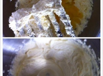 step2: 蛋一粒一粒的分開加入，打至均勻。【一粒蛋加入打至均勻，才加入另外一粒】然后再加入fullcream牛奶攪拌均勻。