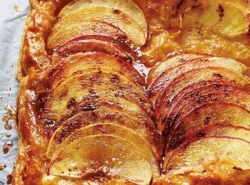 step3: 3烘烤
在烤盤鋪上烘焙紙後放上2，撒上奶油、剩下的三溫糖和肉桂粉，放入烤箱用190度烤20～30分鐘。盛盤，依喜好添附上香草冰淇淋。