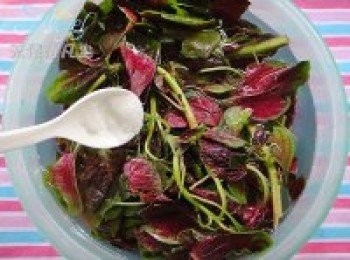 step2: 莧菜用淡鹽水浸泡片刻後洗淨。