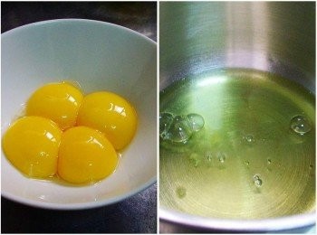 step2: 蛋黃和蛋白分開來ˊ
切記(蛋白千萬別碰到水和油脂)盛裝容器務必乾淨ˊ 
然後先將蛋白冷藏ˊ需要打發時再取出