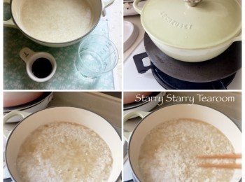 step4: 開中火，煮至出現魚眼泡，用筷子攪拌一下米粒，以防痴底。