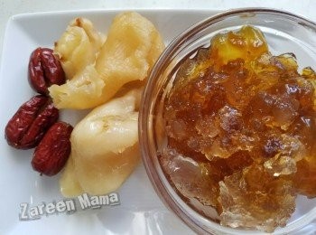 step3: 將已浸發嘅花膠準備好 ，紅棗去核