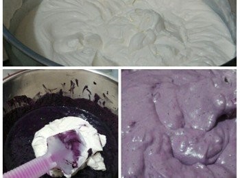 step3: 淡忌廉加55g砂糖打至八成企身再分次拌入步驟(2)內。