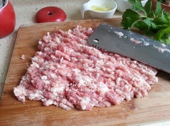 step3: 剁碎後加入少許鹽拌勻再剁約10分鐘至肉餅狀