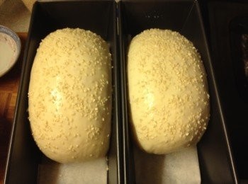 step7: 掃上牛奶, 灑上芝麻, 預熱焗爐180度