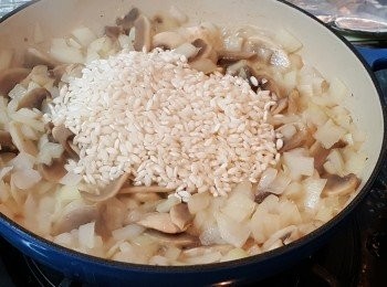 step6: 將意大利米加入，炒勻。