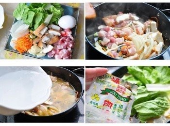 step10: 備料齊全後，先下鍋爆香拌炒，再加入適量的水滾煮，加入肉燥包等醬料調味