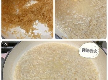 step5: 加適量水炒一陣至米開始軟身，加清雞湯繼續煮意大利米，煮至收水