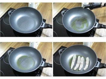 step3: 煎鍋加入2大匙特級橄欖油，加熱後擺入珍珠龍膽魚切片