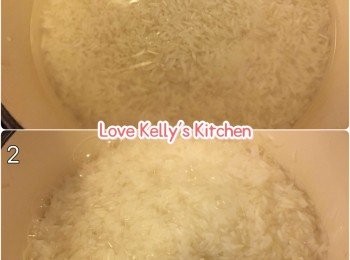 step2: 米洗乾淨浸10分鐘，大火5分鐘，用筷子攪一攪轉細火，之後放排骨7-8分鐘(聞到有少少濃味)，即熄火再焗10分鐘