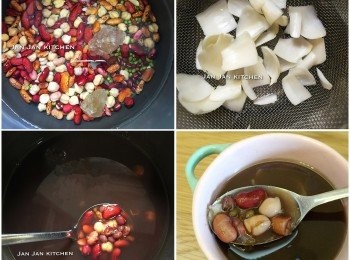 step1: 鮮百合洗淨略浸。1米糧杯喳咋豆清水浸30分鐘。加入8米糧杯水一同中火煲45分鐘至豆腍，鮮百合最後煲5分鐘即可。有需要可自行加冰糖。*我用高速鍋只需加5杯水。