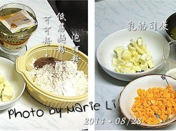 step1: 以上<span class="group_1">食材</span>為一份共同<span class="group_1">食材</span>做一種口味司康，可做八個。



奶油切成小丁塊、乳酪(或巧克力)切成碎屑
把奶油和乳酪(或巧克力)碎屑量秤好放進冰箱《冷凍》
其他材料量秤好一一收進冰箱裡《冷藏》至少半個小時

※ 冷藏過的<span class="group_1">食材</span>會讓司康的口感更佳。
    因為<span class="group_1">食材</span>經過冷藏可以降低麵粉的筋性‧‧‧