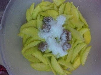 step2: 將剩餘的材料一起加入切好的芒果片，充分的攪拌均勻。