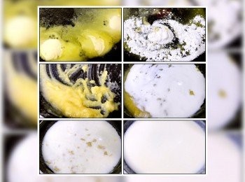 step3: 原鑊... 加入1.5湯匙牛油、麵粉... 小火拌勻！
注入半杯奶和160ml淡忌廉... 以中火煮... 不斷攪拌至稍稠... 熄火！