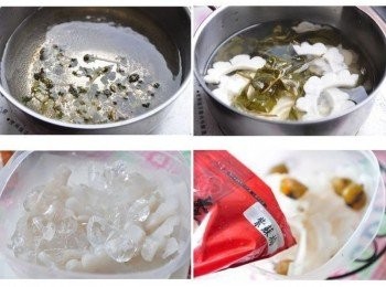 step1: 先滾煮茶葉水，再放入苦瓜片滾煮約2分鐘，可待涼或冰鎮後撈起苦瓜片，接著放入全部的紫蘇梅