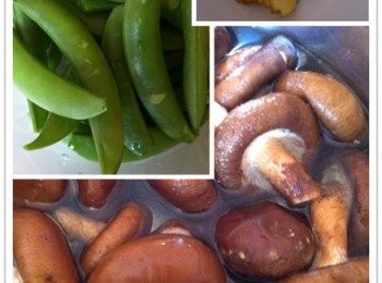 step1: 預備<span class="group_1">食材</span>，甜豆洗淨去頭剪尾，生冬菇泡水。待用。