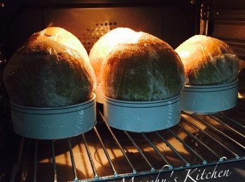 step5: 將椰皇蓋上，用微波爐保鮮紙包好座於小碗上，隔水或用蒸爐以100度蒸1小時。