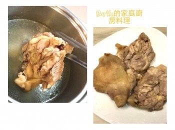 step3: 湯鍋燒開熱水，放入雞腿肉川燙至無血水