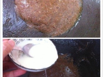 step4: 加入辣椒粉炒均勻，
最後粟粉加入食水1匙攪拌，加入鍋中芶芡。