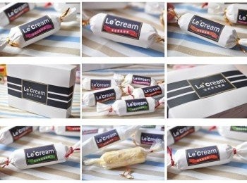 step1: Le Cream 法式手工奶油分為【香甜】、【清新鹹香】兩系列，共16種口味。 目前我接觸到的是這五種口味~ 肉桂蔓越莓 藍莓乳酪奶油 果香櫻桃柳橙 經典迷迭香蒜味 香濃墨西哥 更多產品介紹: http://goo.gl/pWziK8