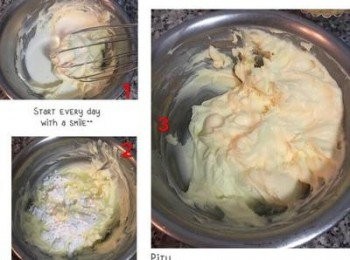 step3: 趁烤派皮時調內餡，馬斯卡彭略打後，加入鮮奶油輕輕混勻，再放入糖粉和檸檬汁混勻即可放冰箱冷藏備用。