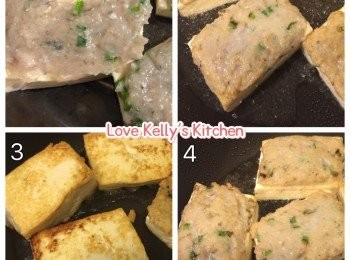 step1: 蔥切粒加入魚肉及少許鹽順一個方向攪均，直至起膠備用(我比較喜歡加d蔥煎起上來會更香，攪至起膠，食的時候會較彈牙)