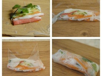 step4: 將餡料放在中間，不要放太多，然後捲起即可