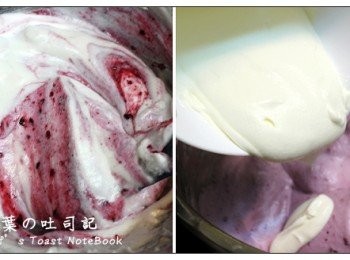 step4: 4.將果醬加入義式蛋白霜中混合均勻
5.待整體溫度稍涼，再加入事先打發的鮮奶油，混拌均勻