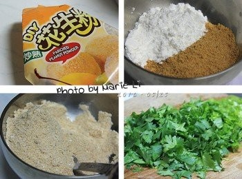 step4: 內餡：

花生粉(熟)：              35g
糖粉：                    30g
香菜：                   一把

將花生粉與糖粉充份混合後備用
香菜洗淨後切成小段碎末