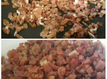 step1: 金華火腿切碎，用少許油炒香備用。