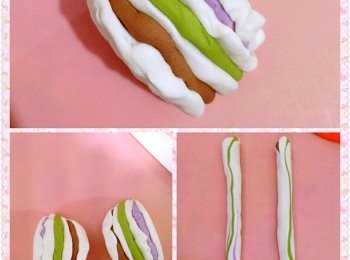 step4: 把做好的粉團在中間切開兩半，並把粉團搓成圓柱狀。