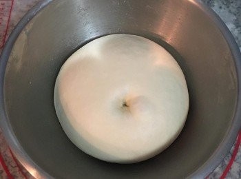 step9: 當麵糰漲大到兩倍大時,可以將手指沾濕後戳入麵糰,如不會回縮則表示麵糰已完成發酵.
