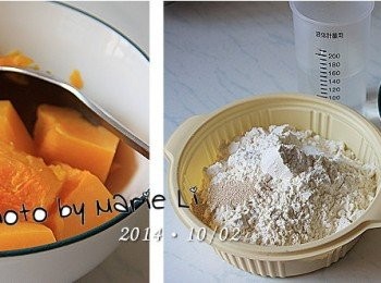 step1: 先將南瓜蒸熟壓成泥
將所有<span class="group_1">食材</span>量秤好，備用。