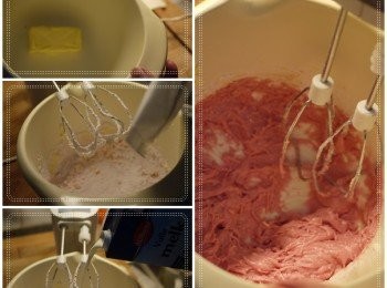 step4: 馬卡龍內餡：奶油+內附調味糖粉(粉紅色)+少許牛奶混合即可。