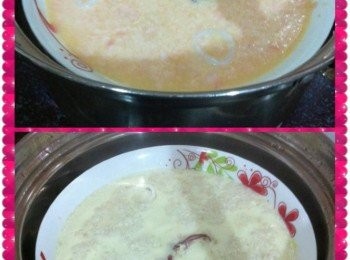 step2: 預熱蒸爐，把攪拌好的肉碎蛋汁送進蒸爐，把鍋蓋蓋起來大火煮滾5分鐘，然後小火蒸至熟透。