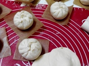 step5: 包上叉燒餡料的包子讓它們休息10～15分鐘（亞洲）（歐洲15～20分鐘）。